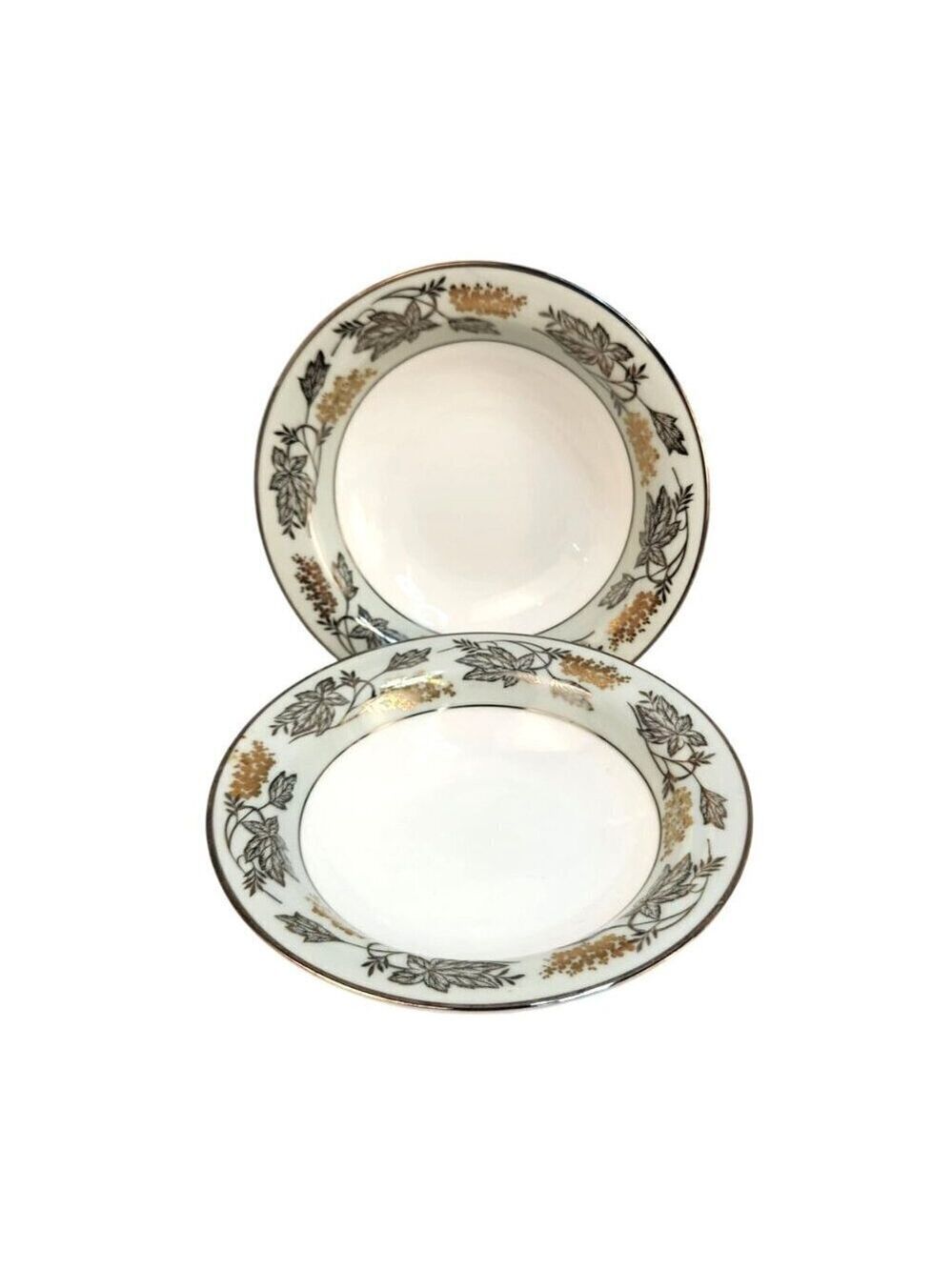 Noritake China 5487 Japan Gold & Green Leaf Pattern Bowls Set Of 2